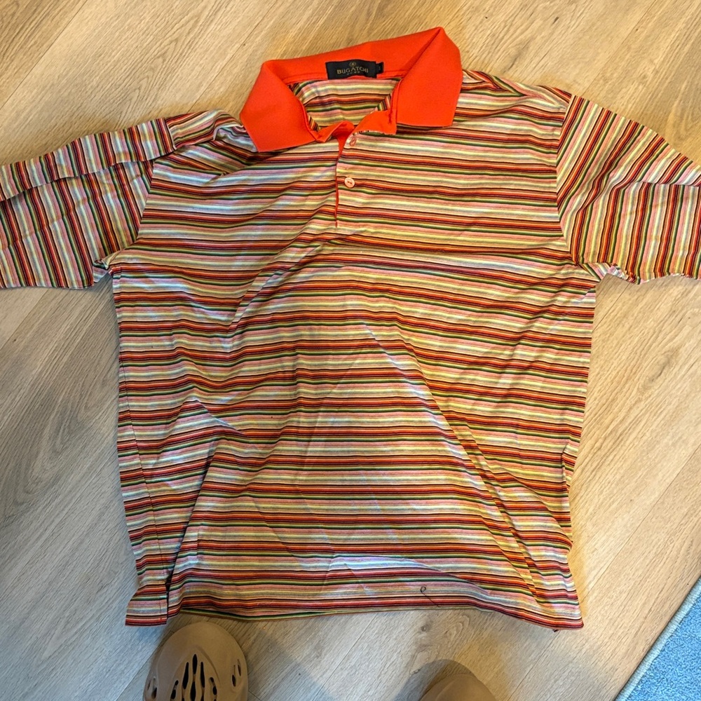 Bugatchi Multicolor Striped Polo Shirt with Orange Collar